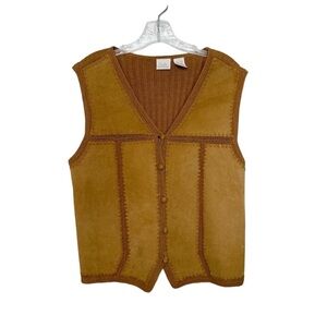 FIORLINI INTERNATIONAL Leather Crochet Patchwork and sweater knit Tan Vest